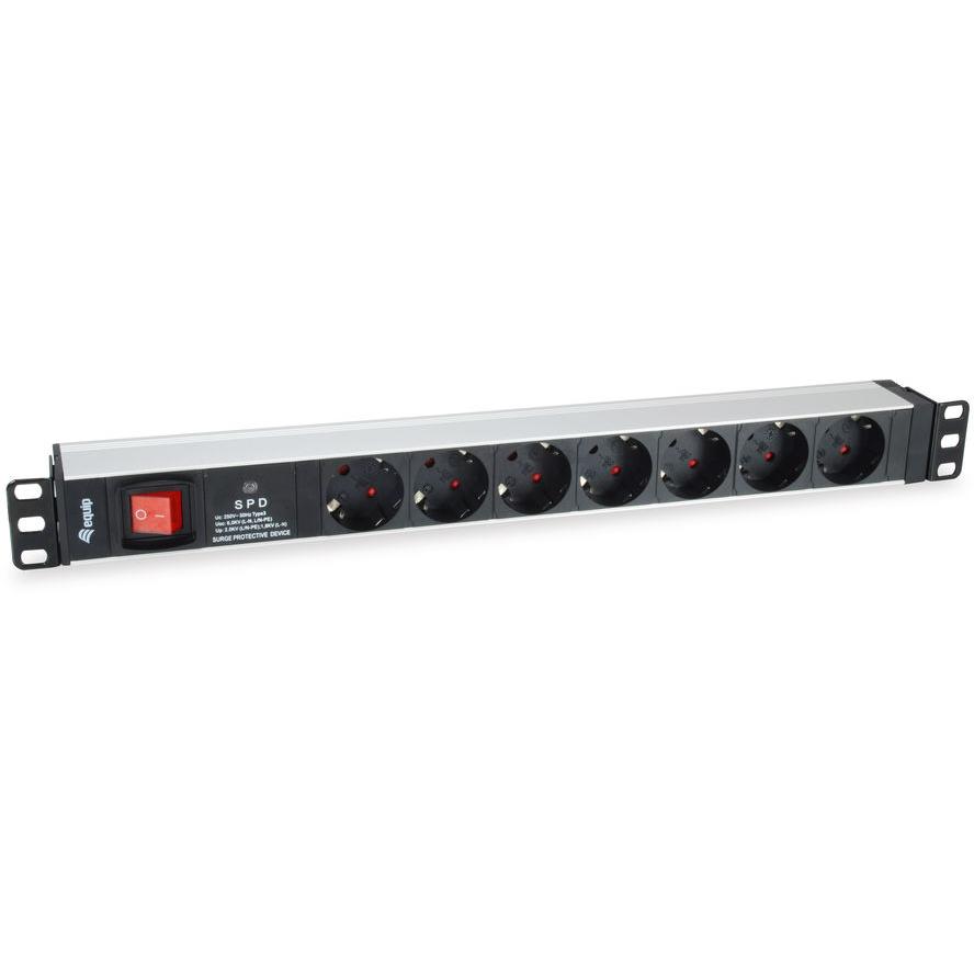 Steckdosenleiste Equip 19"(1HE)7fach mit Ü-Schutz + Schalt