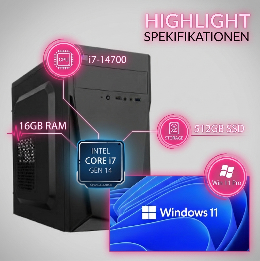PC High-End Intel i7-14700 | 16GB RAM | 512GB SSD | Win 11 Pro